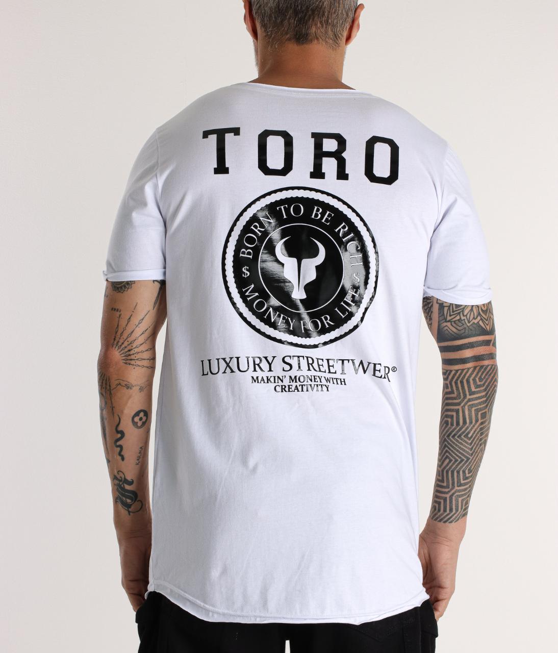 T-shirt Long Toro Born to Be Rich White