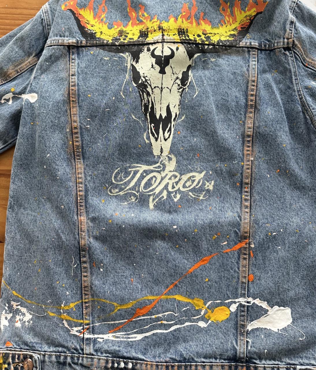 Jaqueta TORO Custom respingos Jeans Flame Skull  Tam/GG