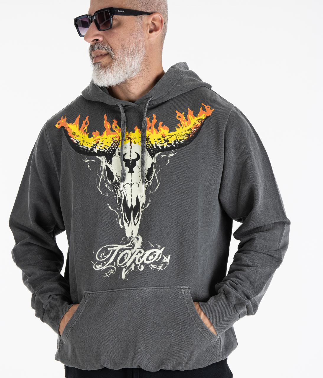 Moletom TORO Capuz Flame Skull Stone