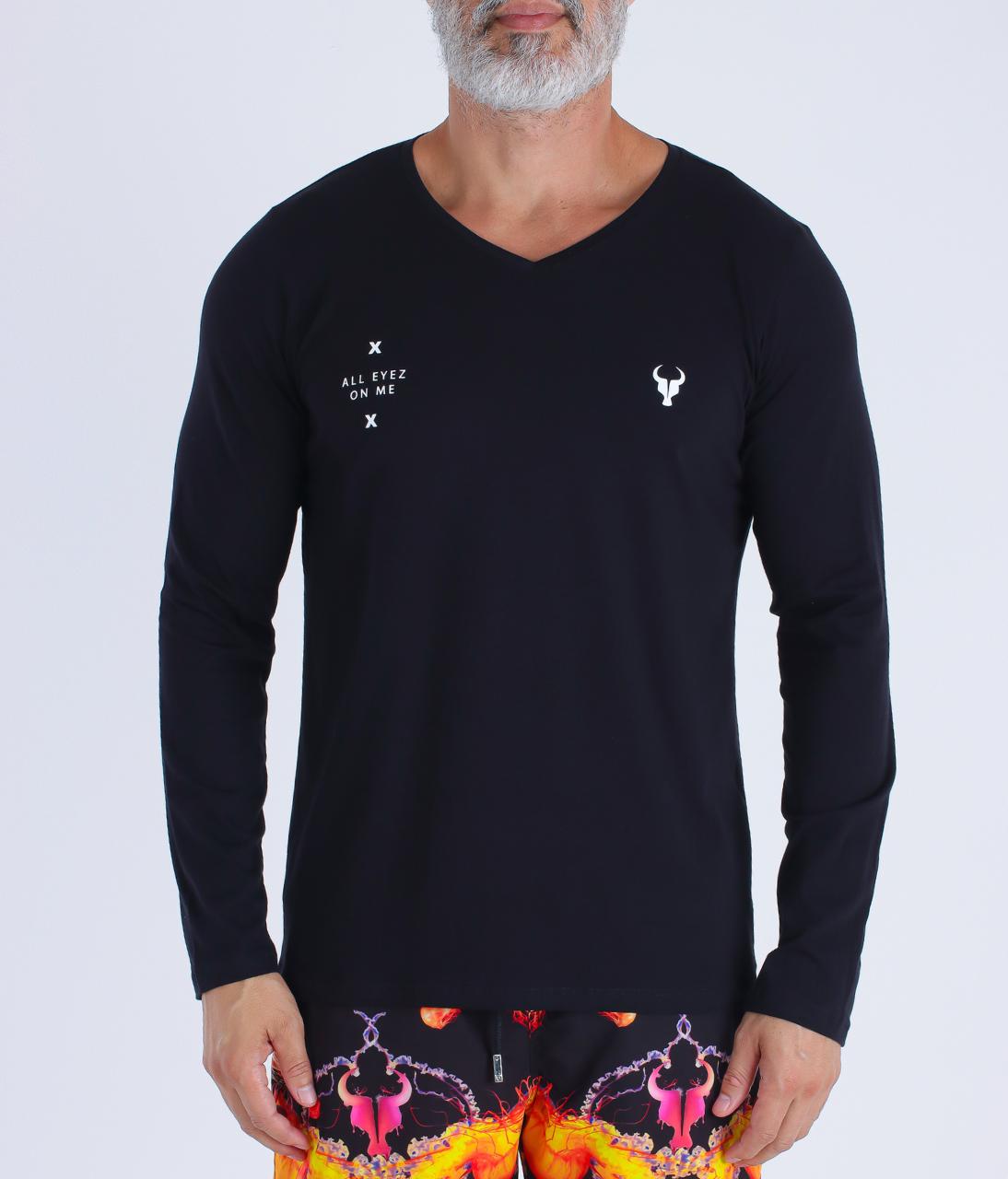 T-shirt M/L Toro decote V ALL EYEZ ON ME fio egípcio Black