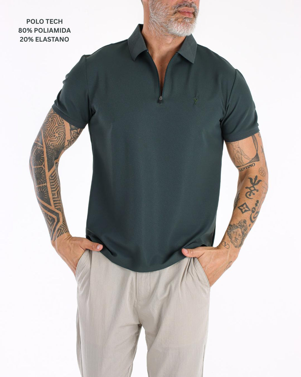 CAMISA POLO TORO TECH ZIPER VERDE PETROLEO POLIAMIDA