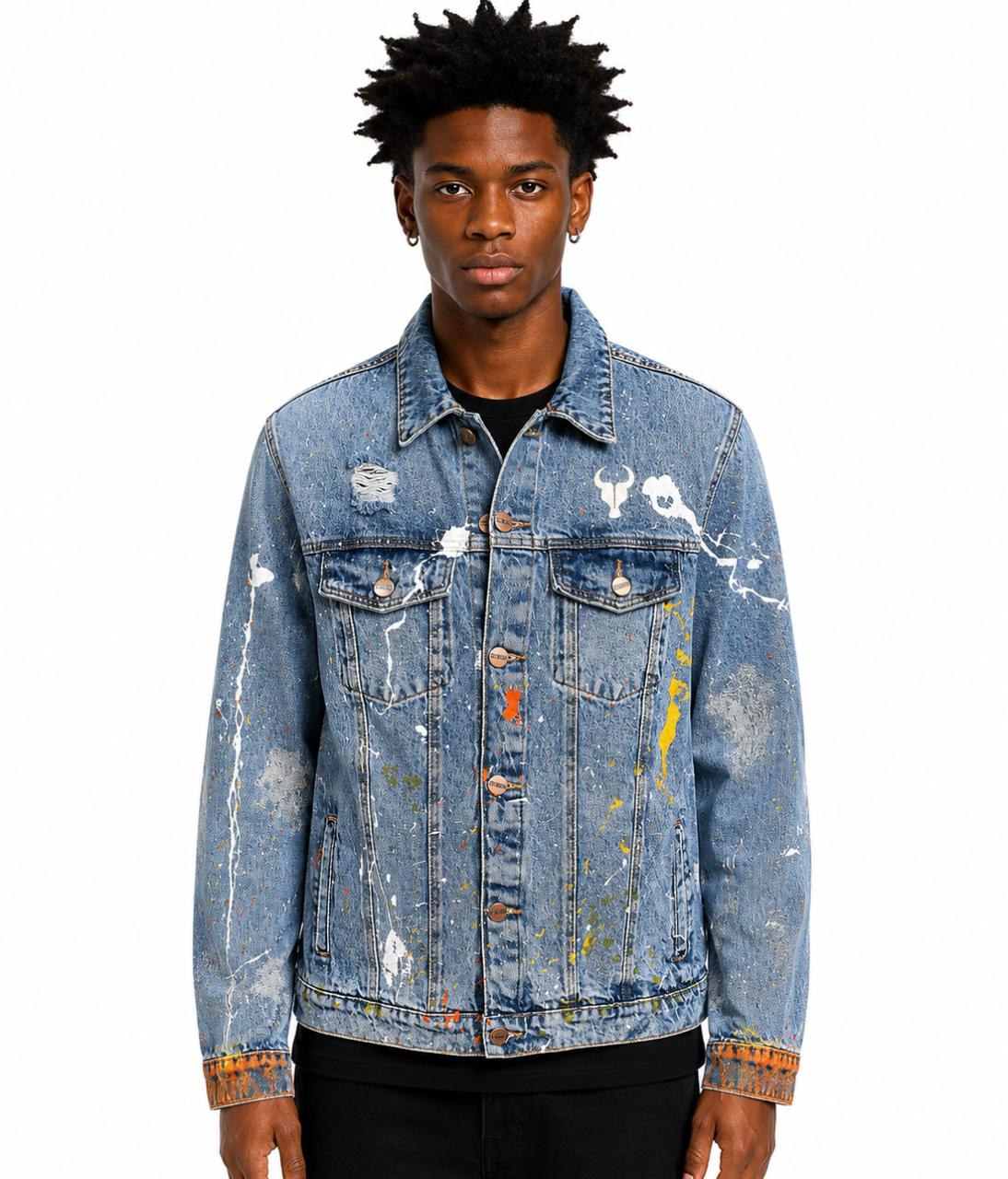 Jaqueta TORO Custom respingos Jeans Flame Skull  Tam/GG