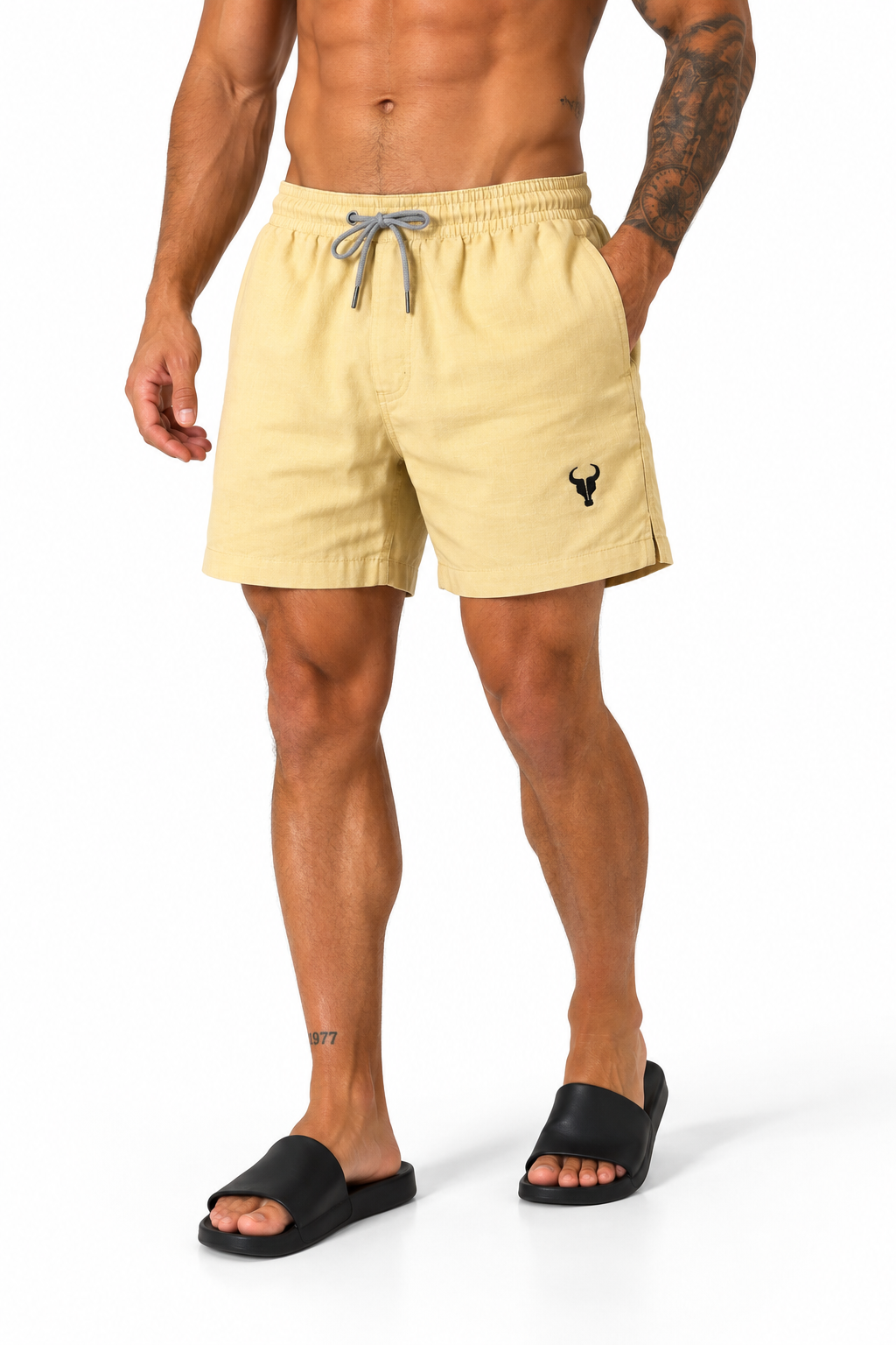 Bermuda curta viscose/linho- amarelo