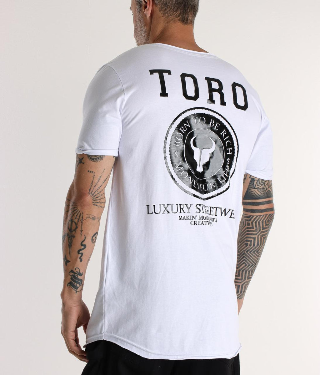 T-shirt Long Toro Born to Be Rich White