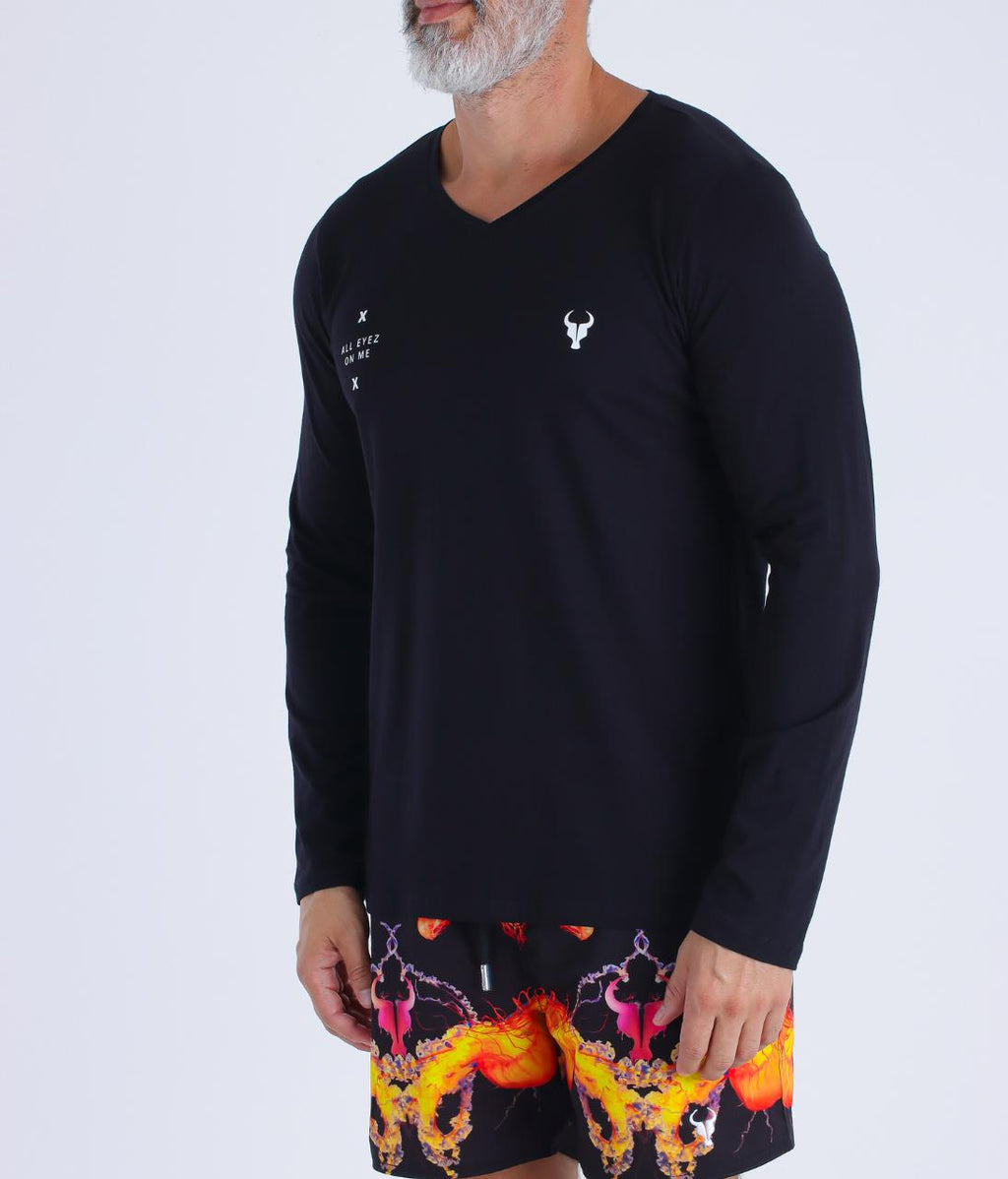 T-shirt M/L Toro decote V ALL EYEZ ON ME fio egípcio Black