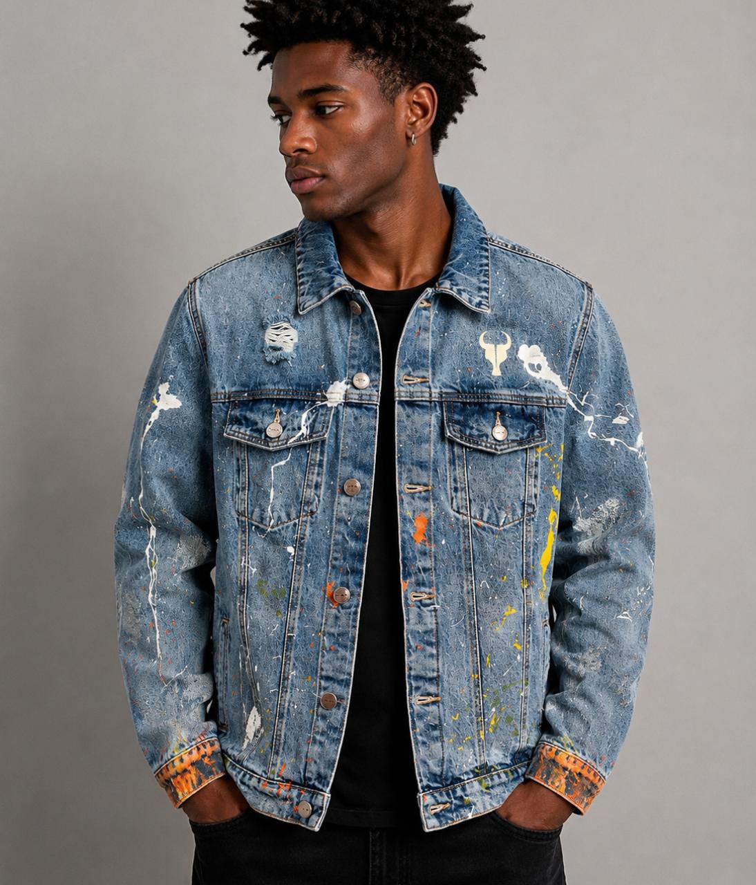 Jaqueta TORO Custom respingos Jeans Flame Skull  Tam/GG