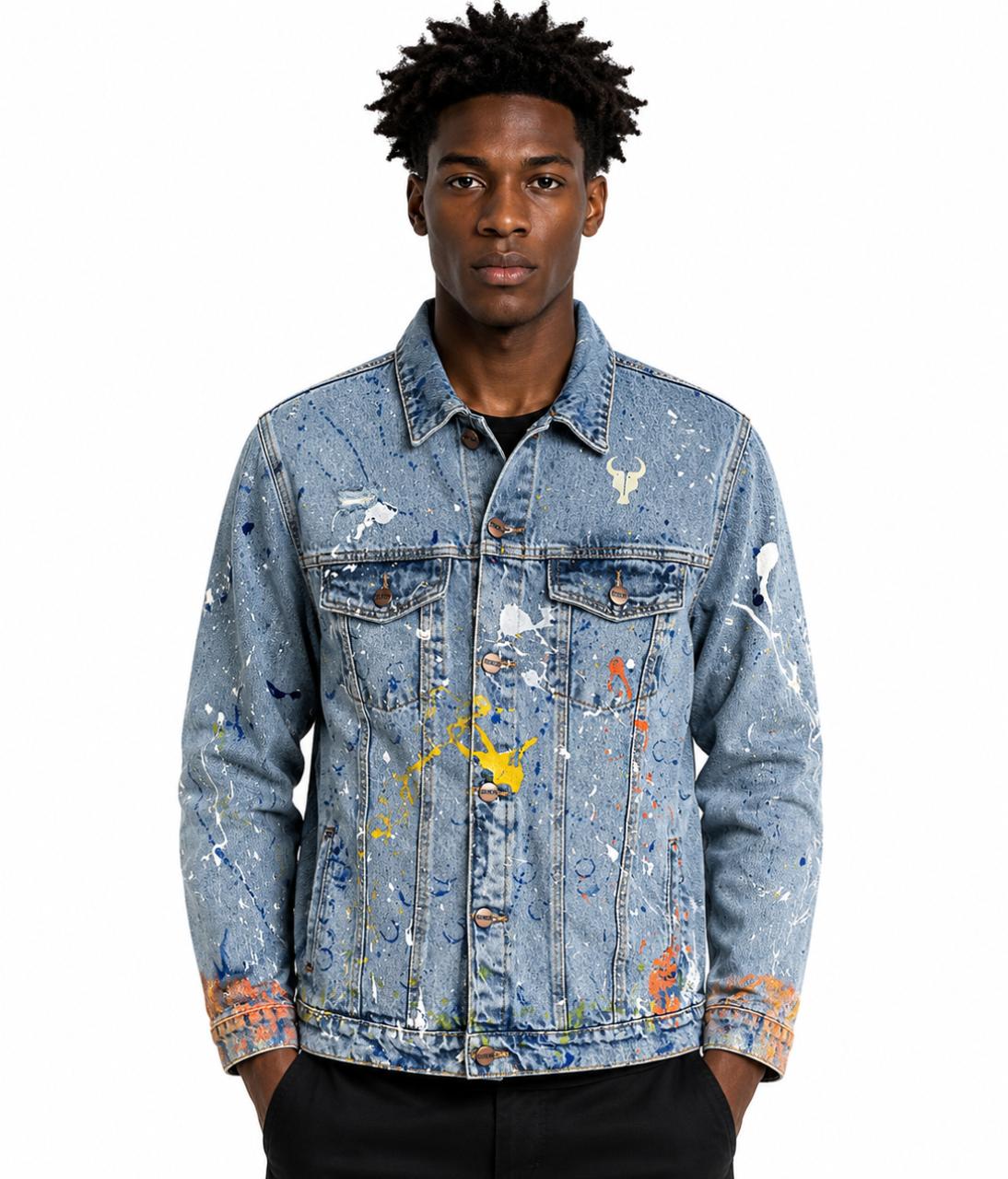 Jaqueta TORO Custom respingos Jeans Flame Skull