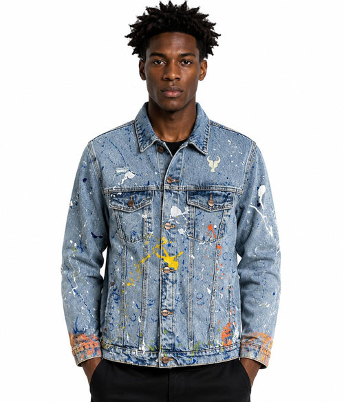 Jaqueta TORO Custom respingos Jeans Flame Skull
