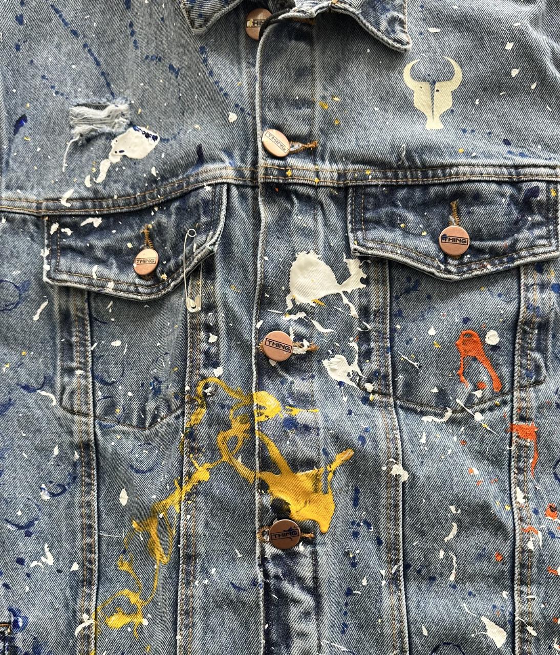 Jaqueta TORO Custom respingos Jeans Flame Skull