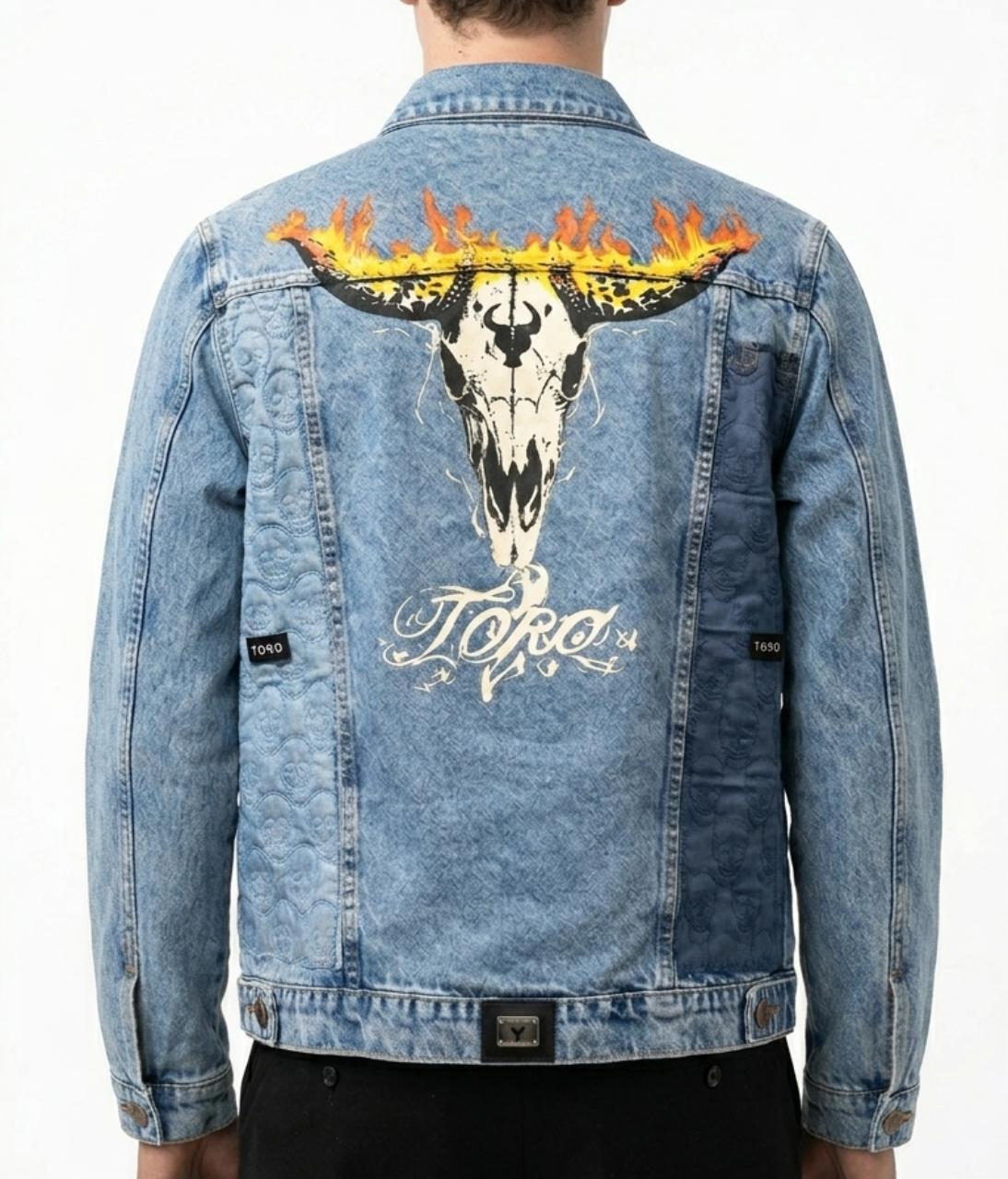 Jaqueta TORO Custom Jeans Flame Skull