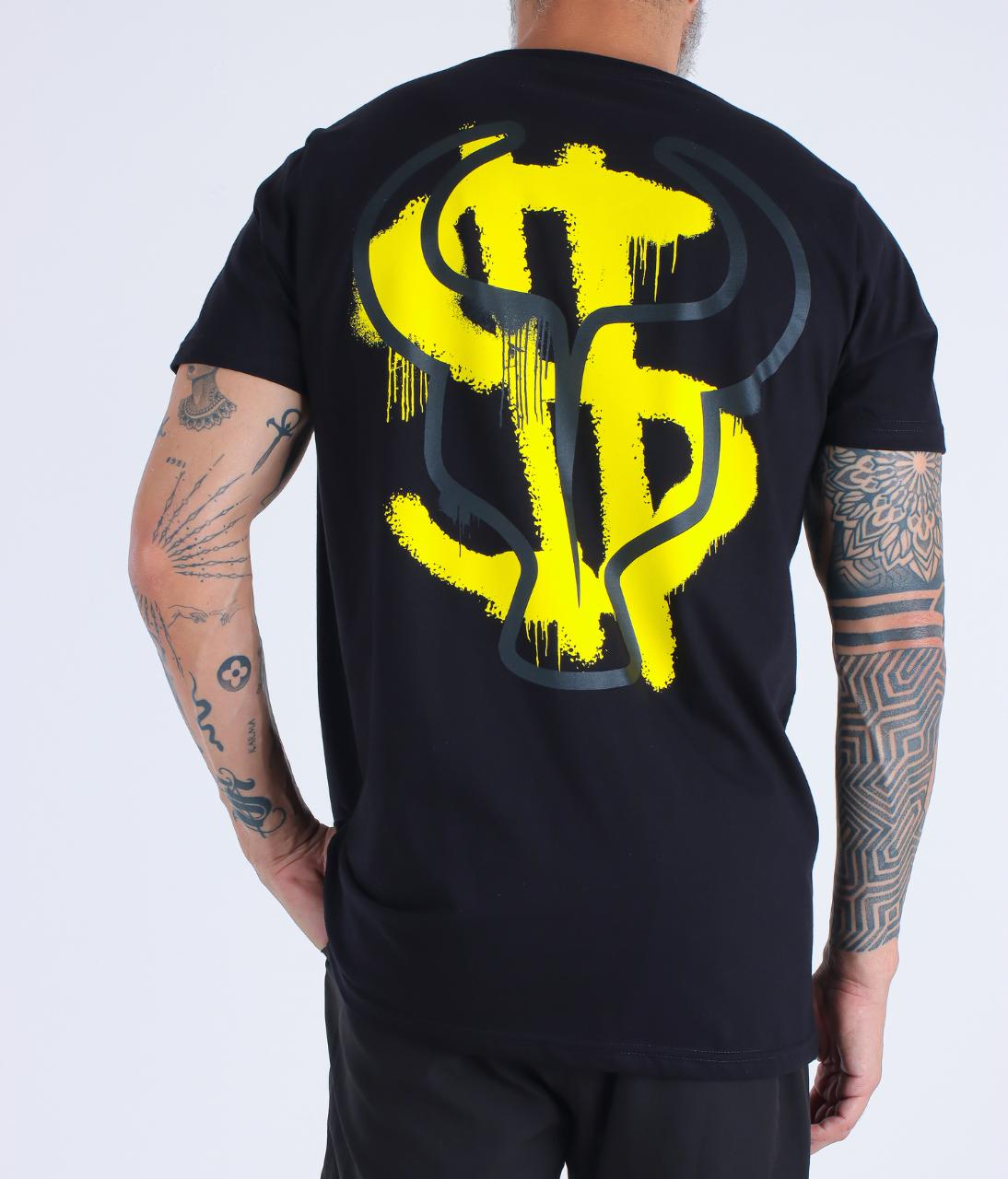T-Shirt Dollar Spray Black yellow