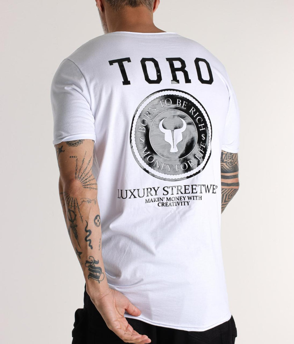 T-shirt Long Toro Born to Be Rich White