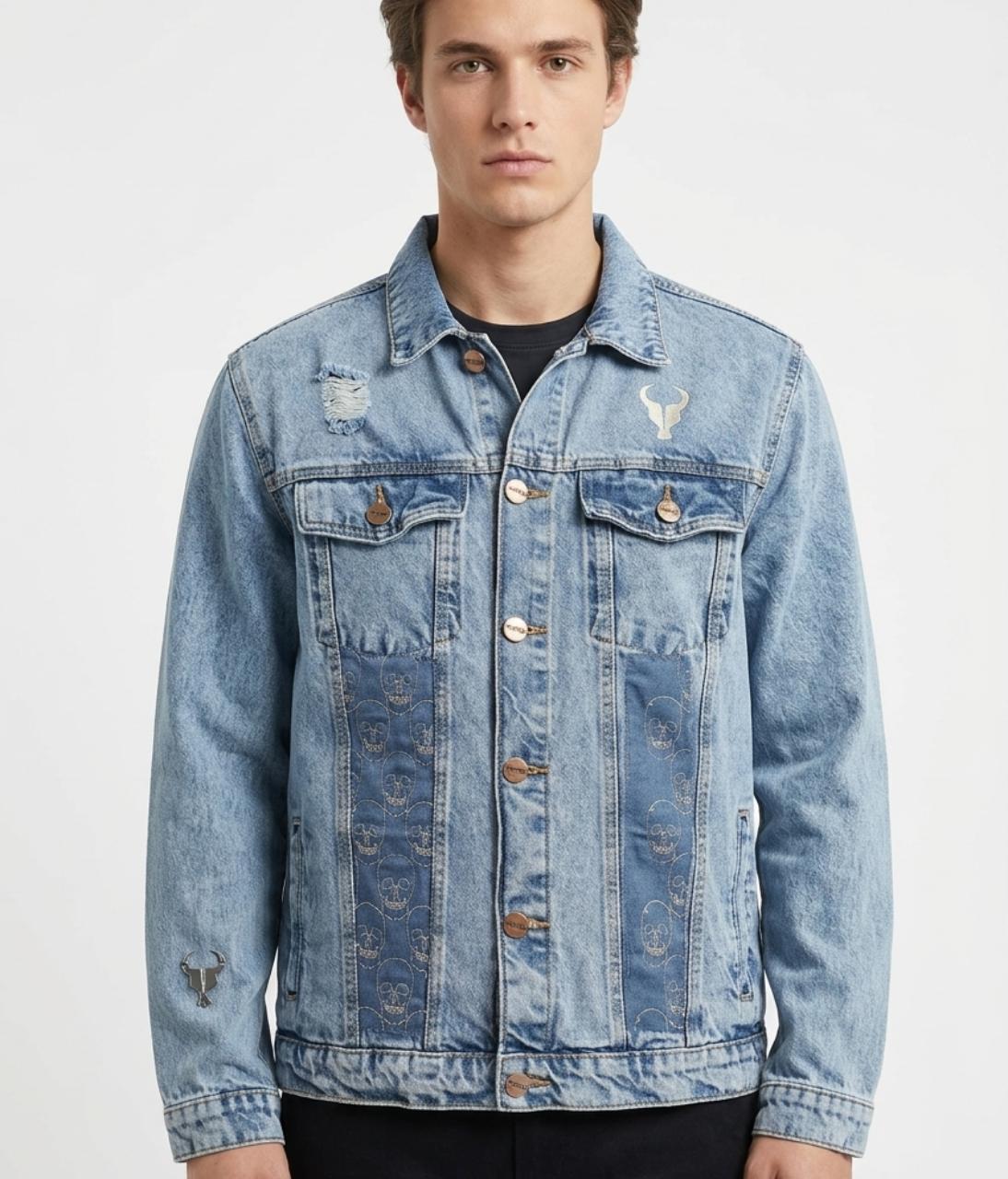 Jaqueta TORO Custom Jeans Flame Skull