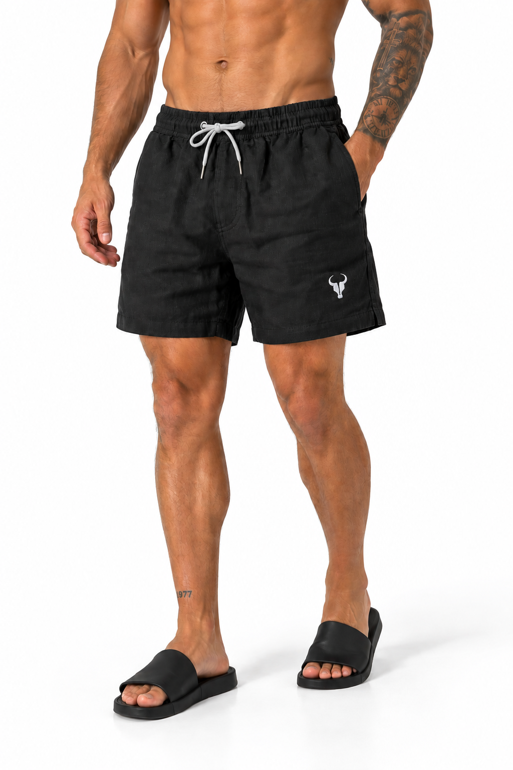 Bermuda curta viscose/linho- preto