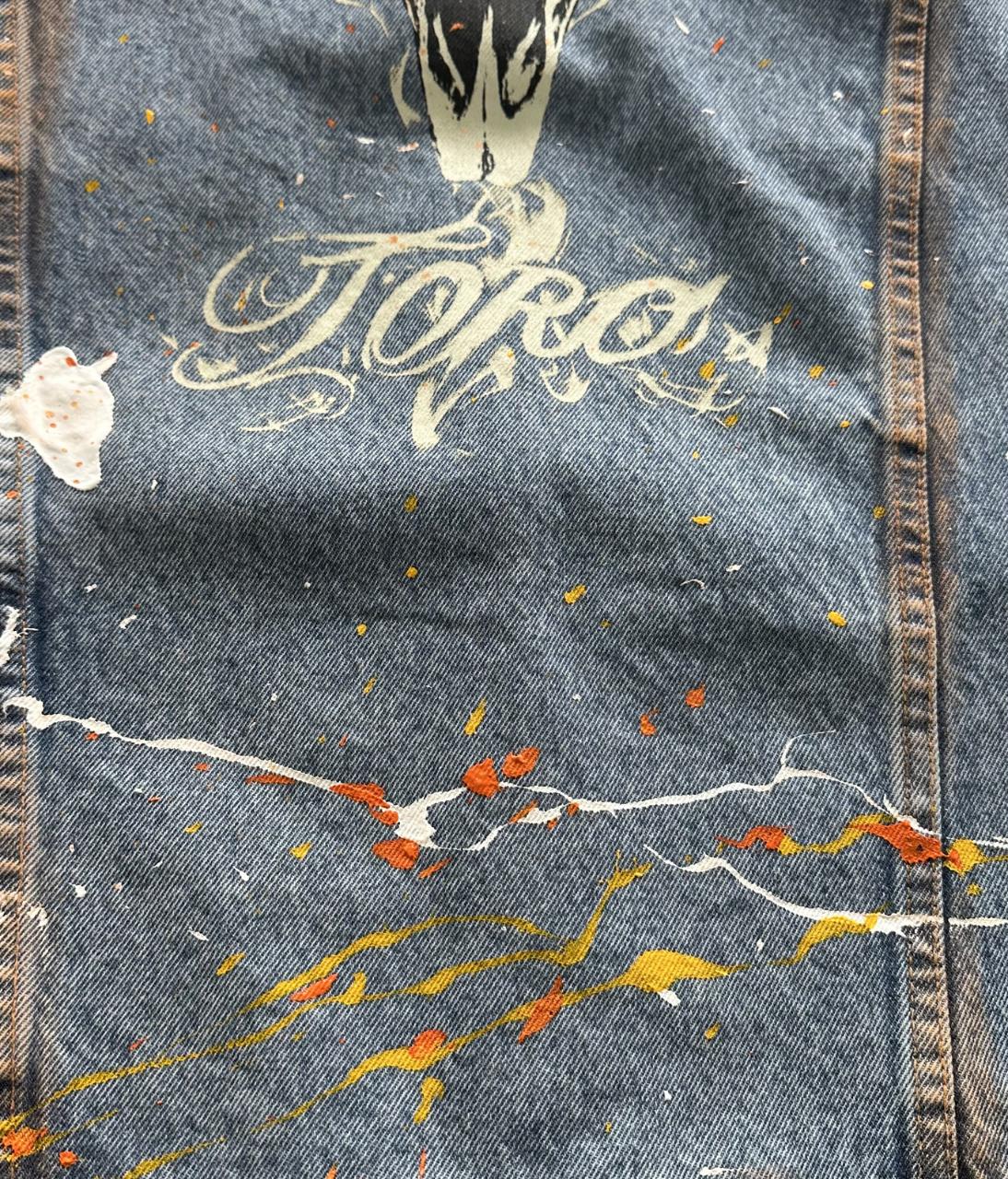 Jaqueta TORO Custom respingos Jeans Flame Skull