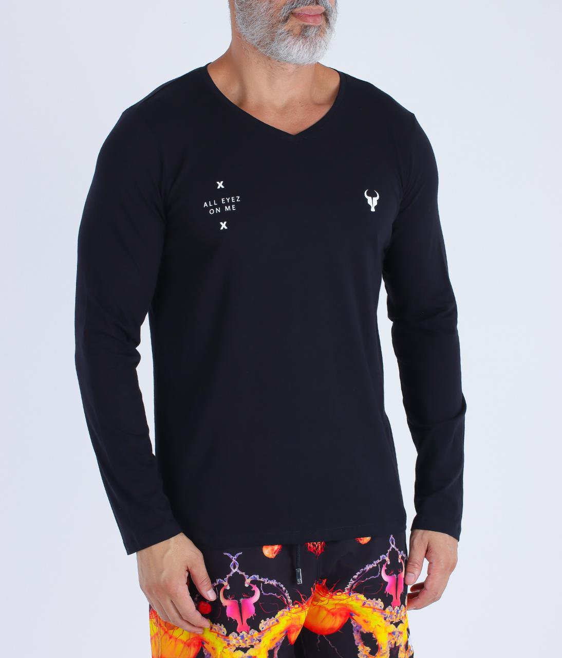 T-shirt M/L Toro decote V ALL EYEZ ON ME fio egípcio Black