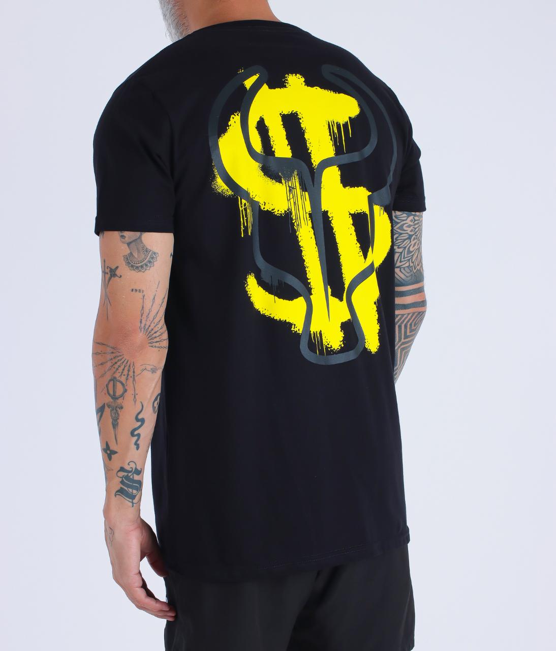 T-Shirt Dollar Spray Black yellow