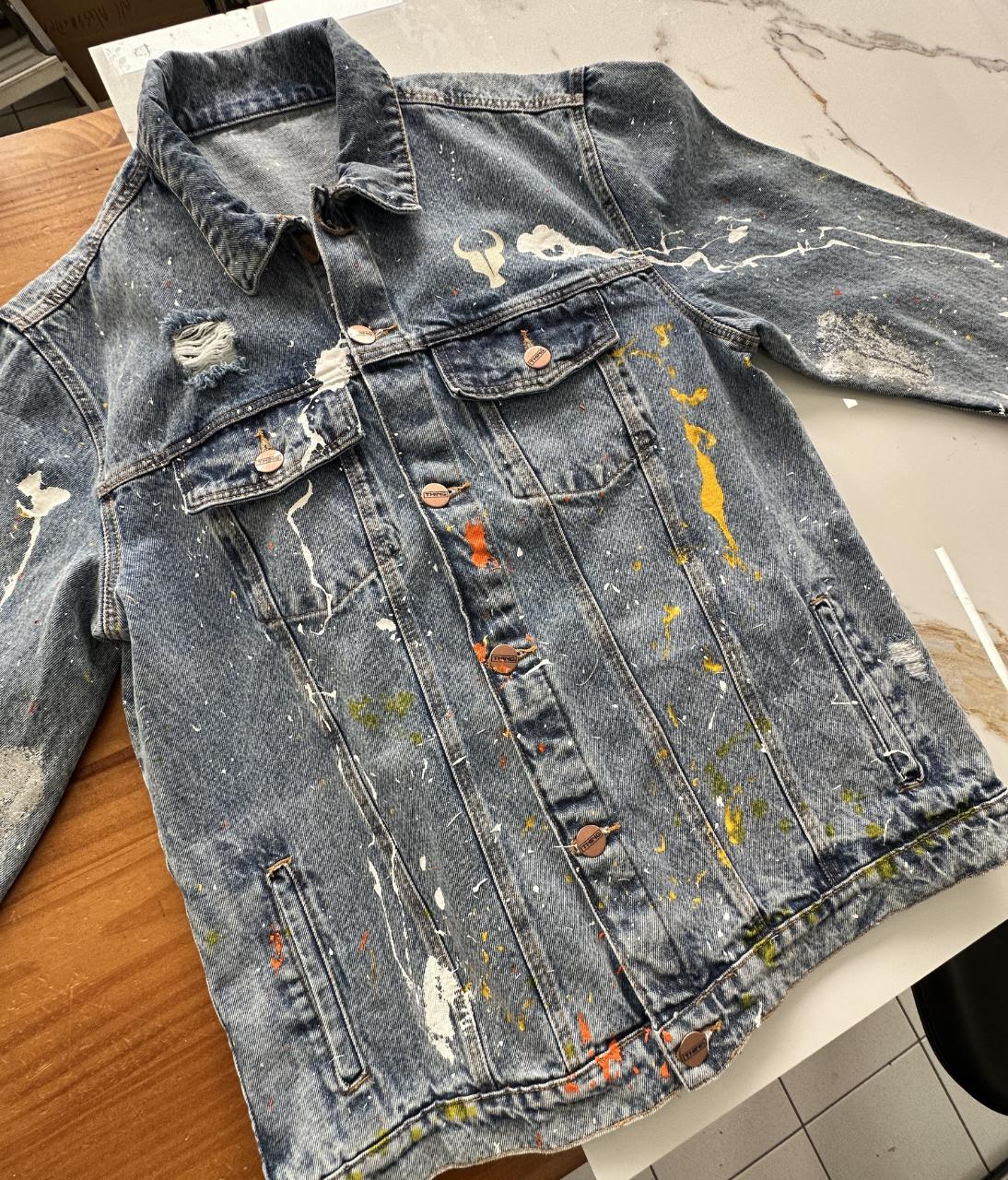 Jaqueta TORO Custom respingos Jeans Flame Skull  Tam/GG