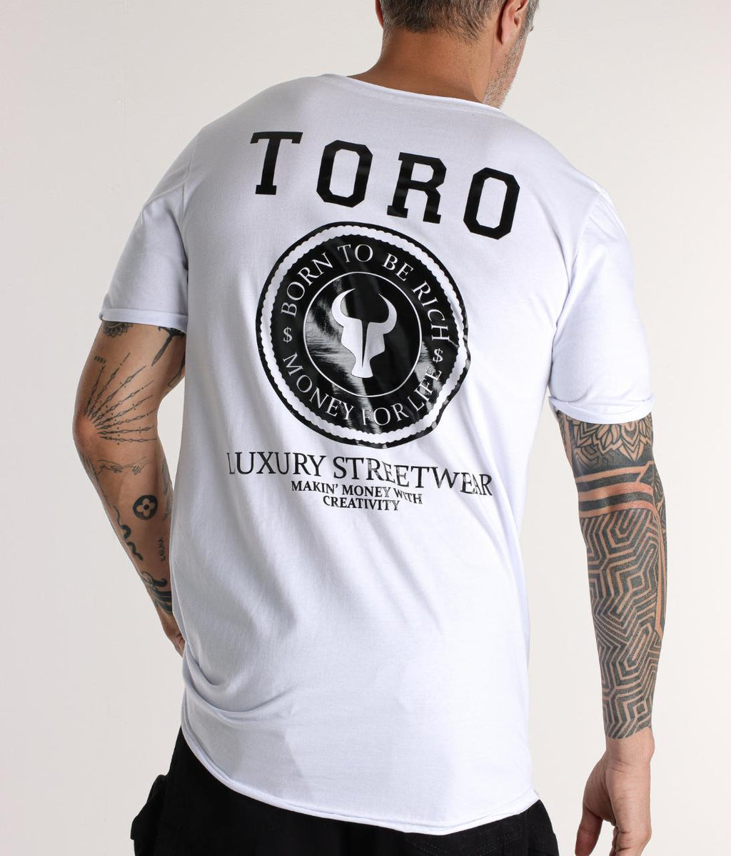 T-shirt Long Toro Born to Be Rich White