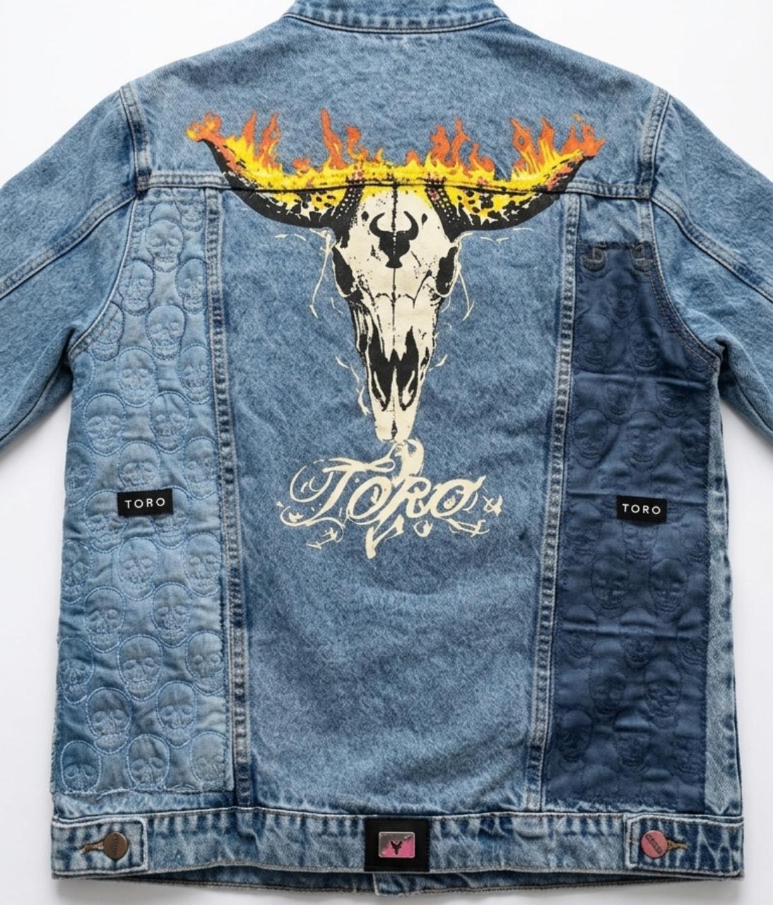 Jaqueta TORO Custom Jeans Flame Skull